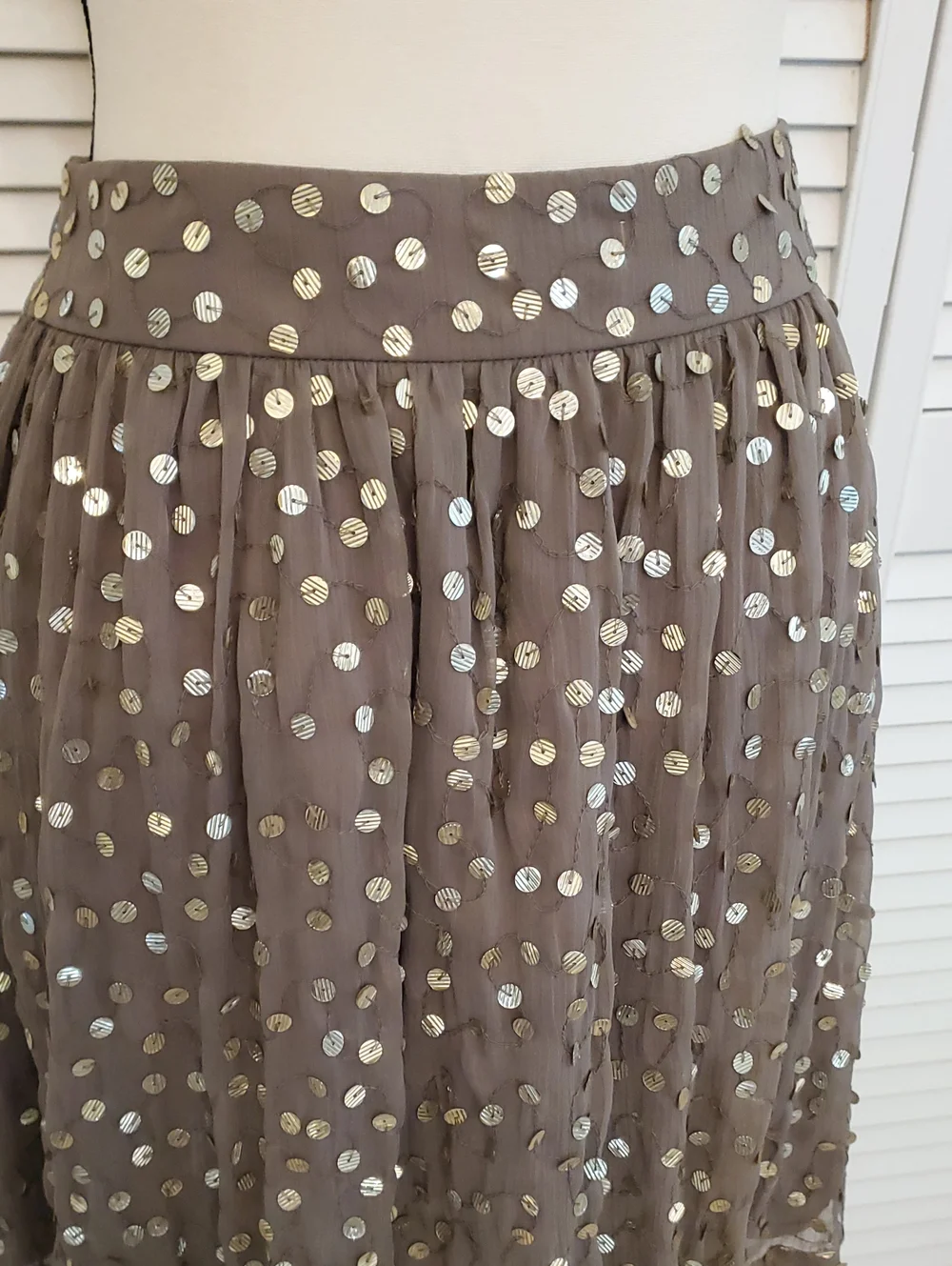 Reiss Lina Sequin Full Skirt NWT Mocha Gold Whimsical Fairy, Size 6